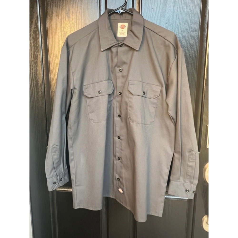 Dickies Mens Long Sleeve Work Shirt Charcoal Gray Button Down Medium